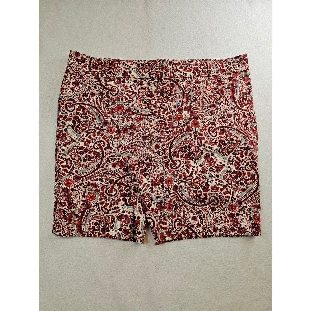 Ann Taylor LOFT Marisa Paisley Floral Shorts Red Blue Size 16 Mid Rise Cotton